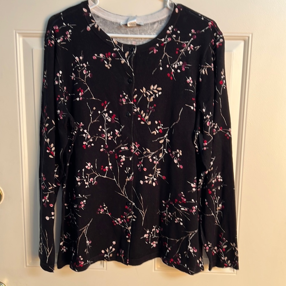 Christopher & Banks Black Floral Cardigan Sweater.  XL.  NWT